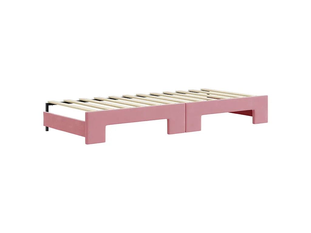 Slaapbank met onderschuifbed 80x200 cm fluweel roze