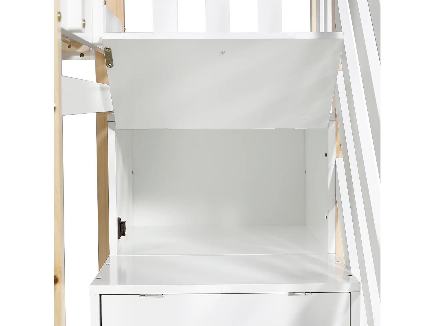 Lits Superposés Cabane - 90 X 200 cm/90 X 190 cm - Avec Escalier À Tiroirs Et Protection Antichute - Naturel + Blanc