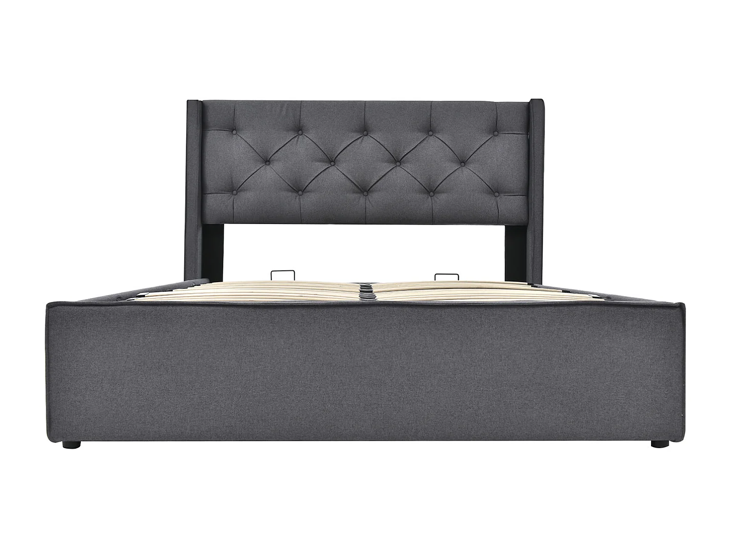 Cama acolchoada para adulto 180 x 273 cm, sem cabeceira, com faixa LED (monocromática), base com suspensão hidráulica, bege.