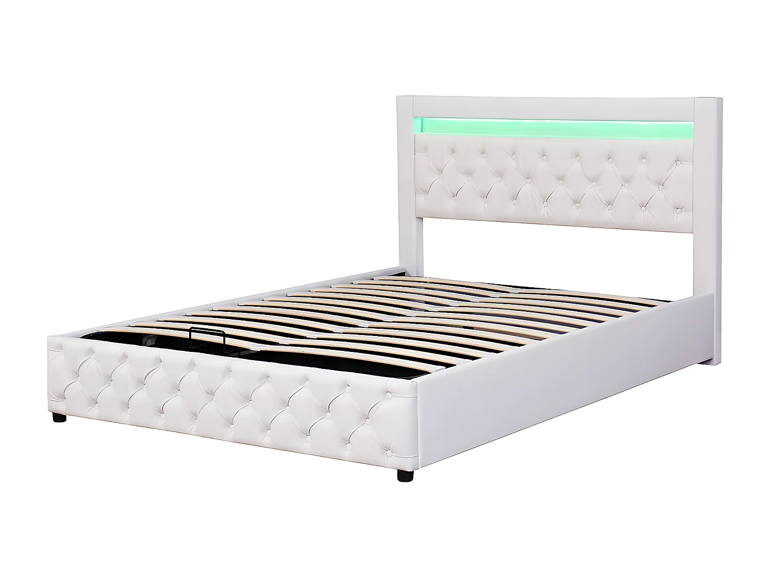 Cama acolchoada para adulto 180 x 1075 cm, sem cabeceira, com faixa LED (monocromática), base com suspensão hidráulica, bege.