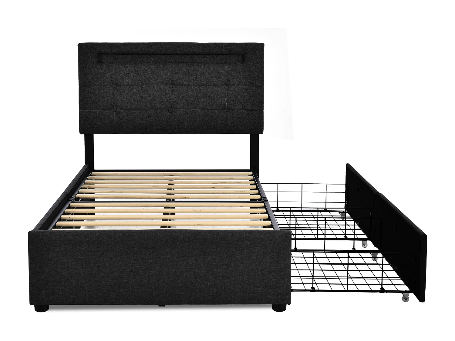 Cama acolchoada para adulto 180 x 1413 cm, sem cabeceira, com faixa LED (monocromática), base com suspensão hidráulica, bege.