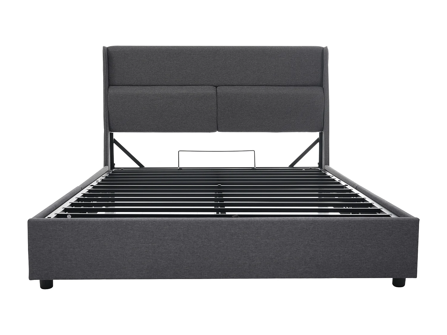 Lit Rembourré - 160 X 200 cm - Double D'Ados En Lin Avec Appuie-Têtes Réglables - Lits Coffres - Sommier À Lattes - Gris