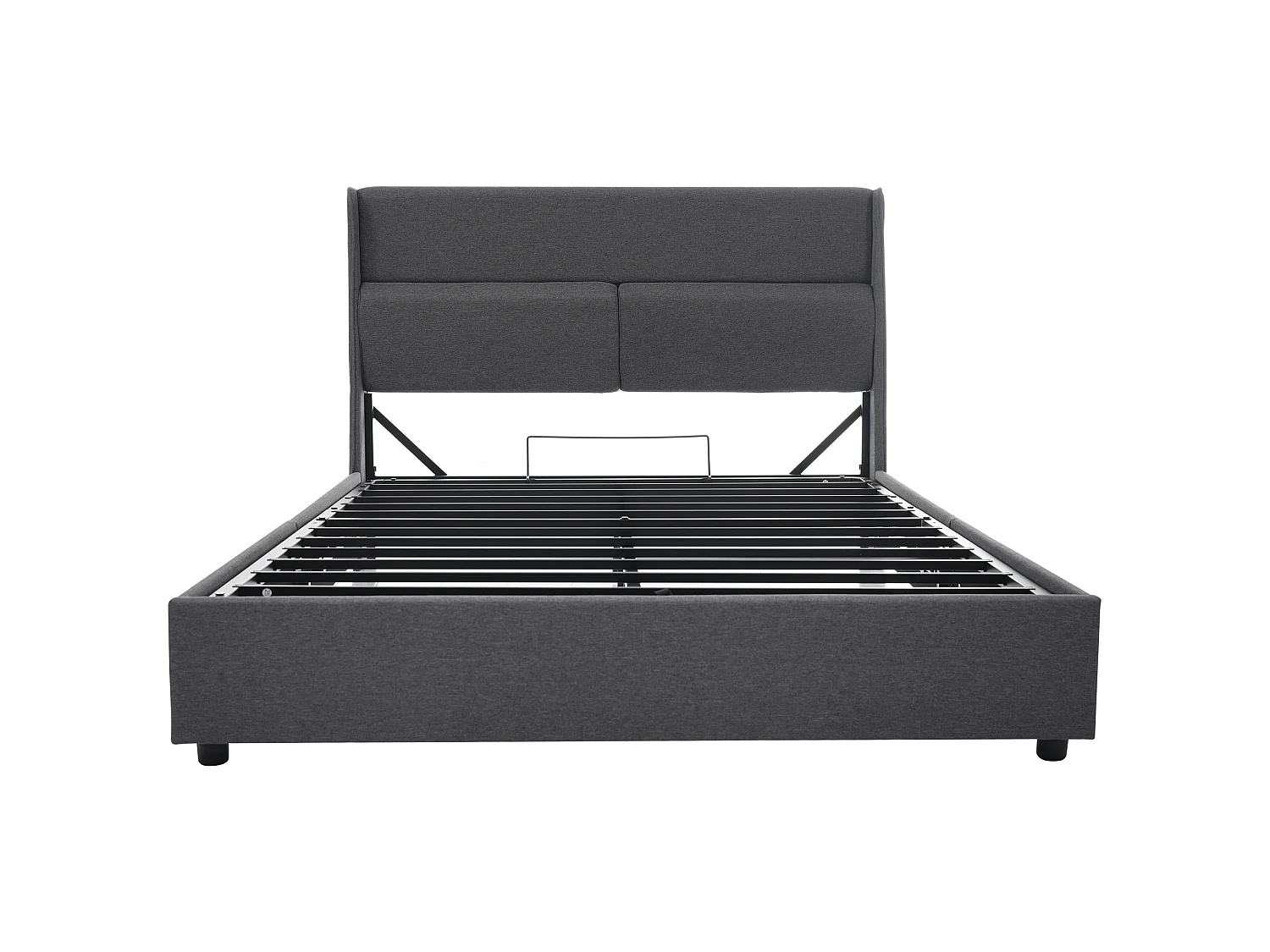 Lit Rembourré - 160 X 200 cm - Double D'Ados En Lin Avec Appuie-Têtes Réglables - Lits Coffres - Sommier À Lattes - Gris