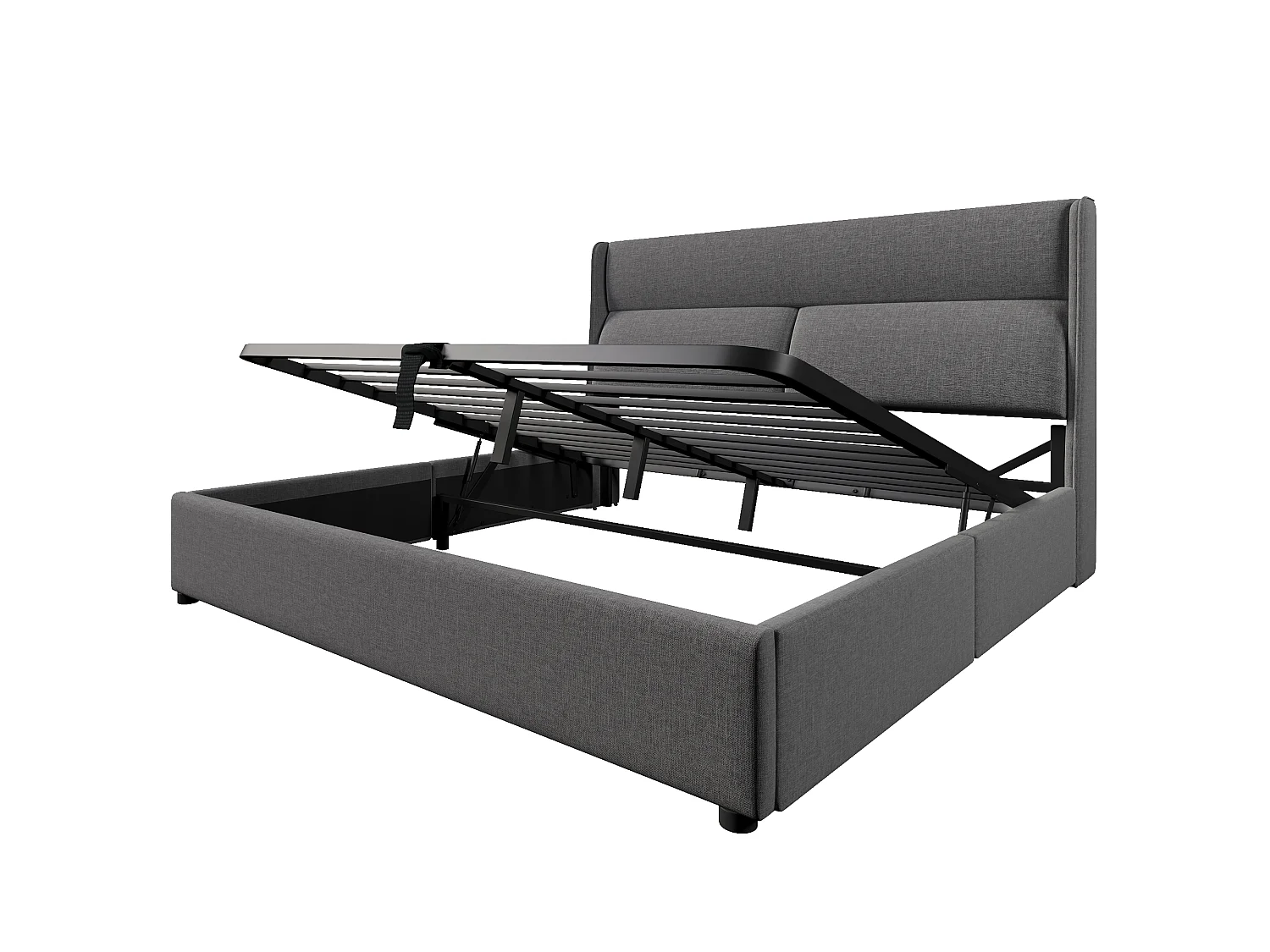 Lit Rembourré - 160 X 200 cm - Double D'Ados En Lin Avec Appuie-Têtes Réglables - Lits Coffres - Sommier À Lattes - Gris
