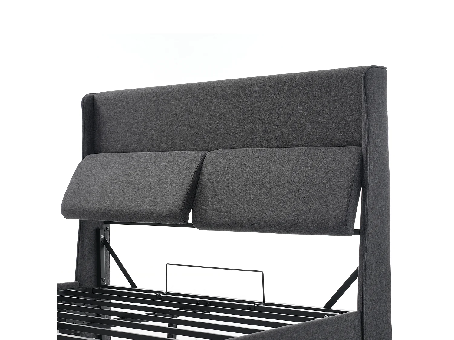 Lit Rembourré - 160 X 200 cm - Double D'Ados En Lin Avec Appuie-Têtes Réglables - Lits Coffres - Sommier À Lattes - Gris