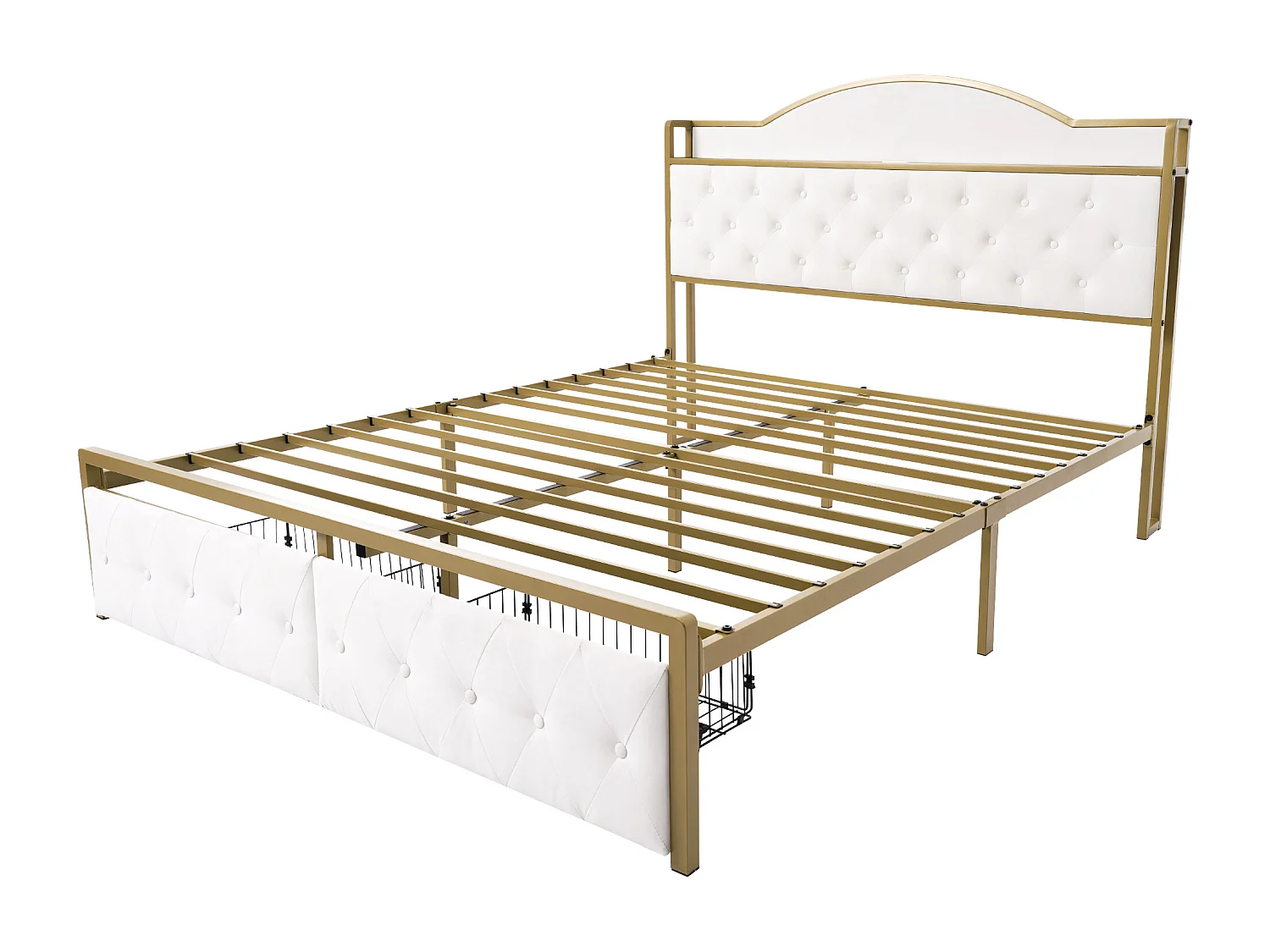 Lit de rangement double 140 x 200 beige clair avec cadre métallique, cadre de lit avec fonction de chargement USB type C et tiroirs (avec matelas)