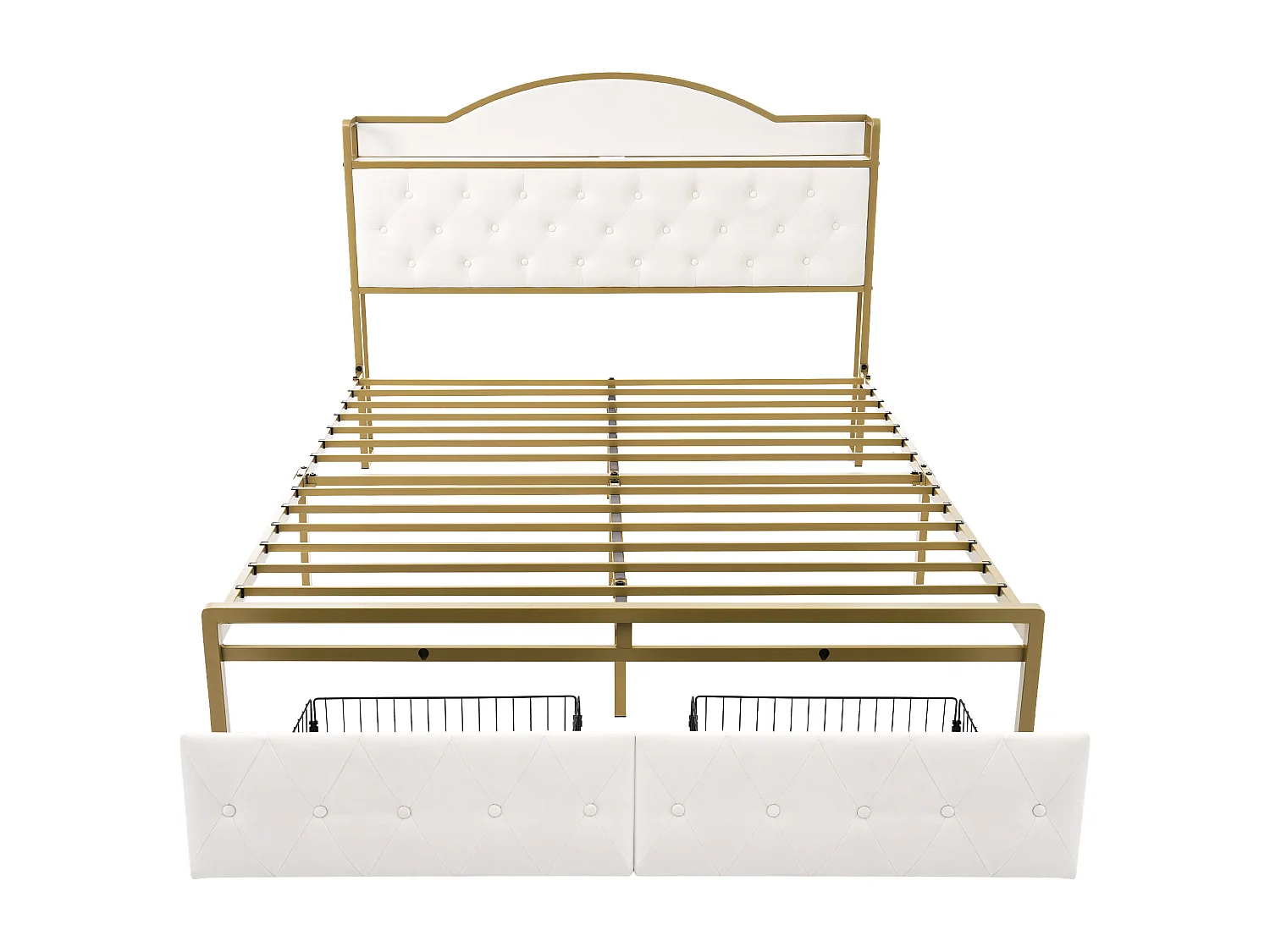 Lit de rangement double 140 x 200 beige clair avec cadre métallique, cadre de lit avec fonction de chargement USB type C et tiroirs (avec matelas)