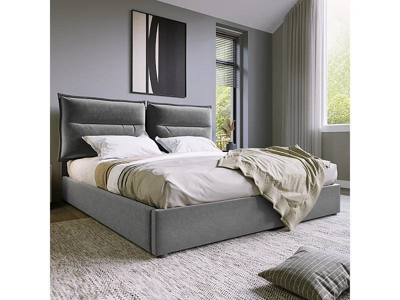 Cama acolchoada para adulto 180 x 1083 cm, sem cabeceira, com faixa LED (monocromática), base com suspensão hidráulica, bege.