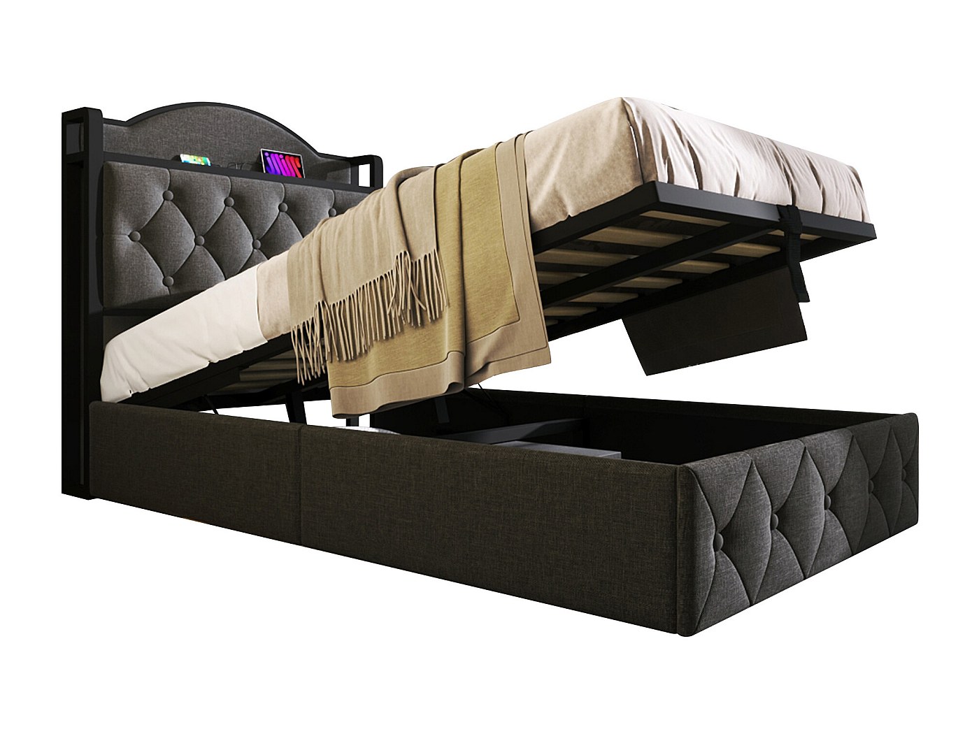 Struttura Letto Con Funzione Di Ricarica USB Type-C, Illuminazione LED E 4 Cassetti Comfortxl 94816553