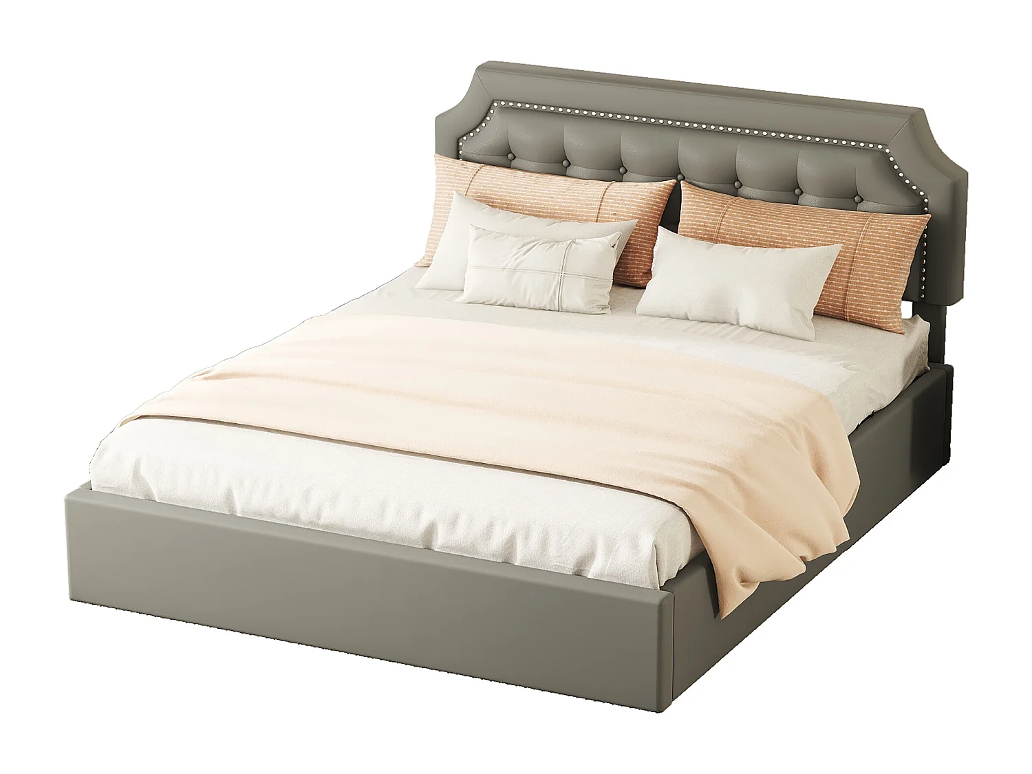 Lit plat rembourré gris 160 * 200cm, Design minimaliste, intérieur élégant