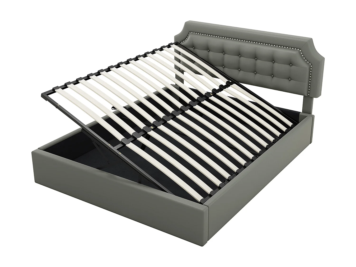 Lit plat rembourré gris 160 * 200cm, Design minimaliste, intérieur élégant