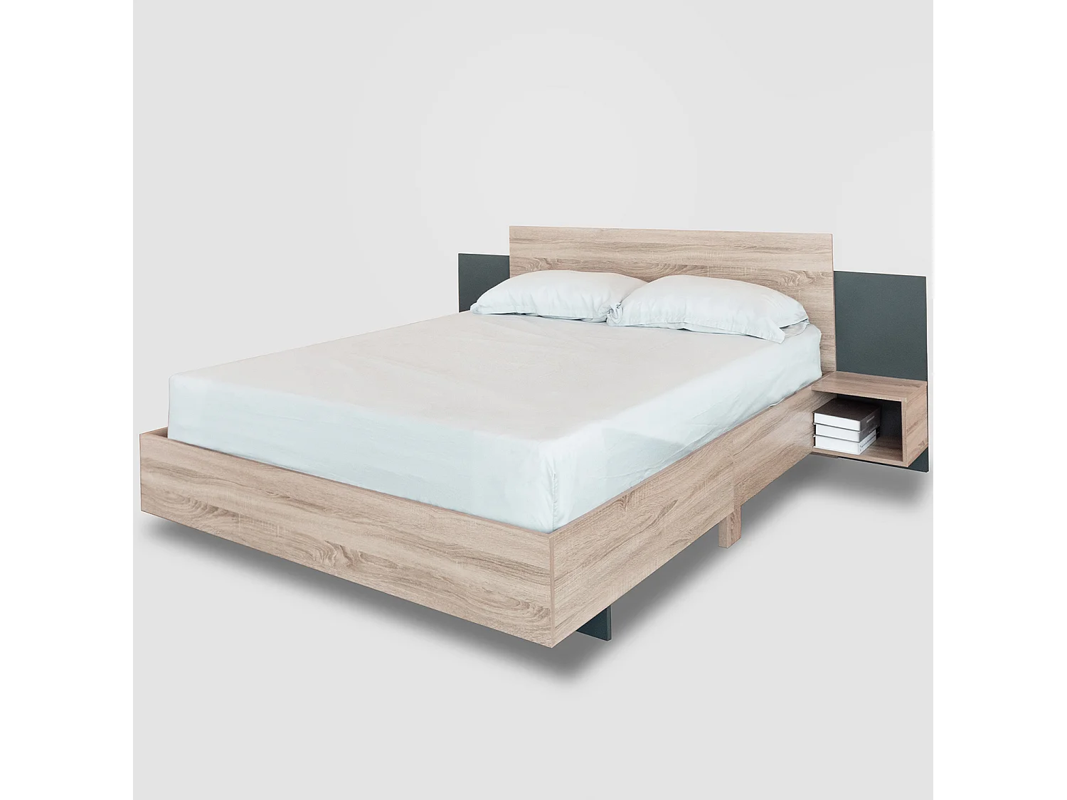 Cama acolchoada para adulto 180 x 265 cm, sem cabeceira, com faixa LED (monocromática), base com suspensão hidráulica, bege.