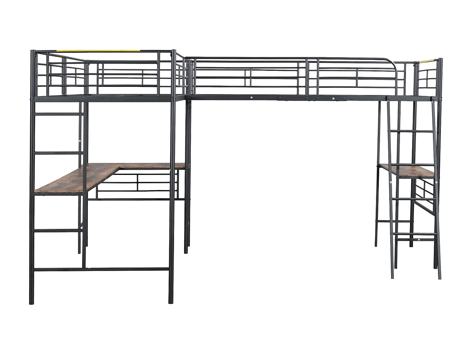 Noir 90 * 200cm lits superposés, deux lits superposés, table sous le lit, Double escalier, barre de haute hauteur