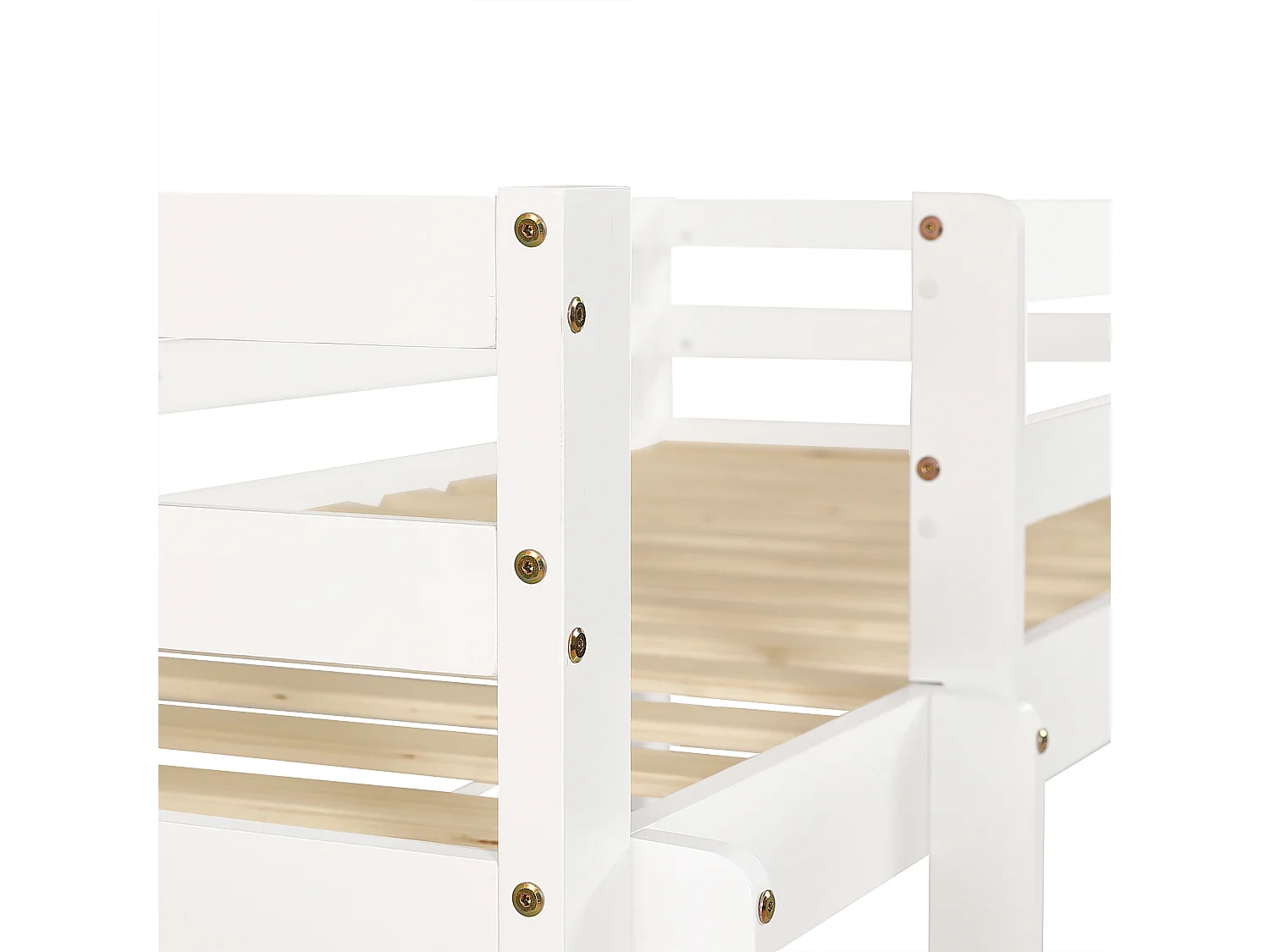 Beliche 90x200 cm, com escada, grades de proteção e porta, com espaço livre para decoração sob a cama, branco