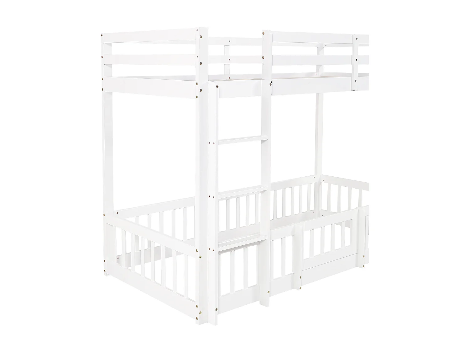 Beliche 90x200 cm, com escada, grades de proteção e porta, com espaço livre para decoração sob a cama, branco