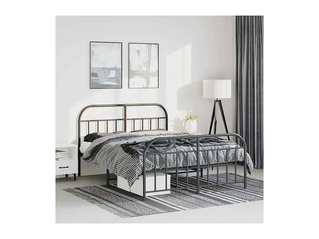Cadre de lit métal sans matelas avec pied de lit noir 150x200cm