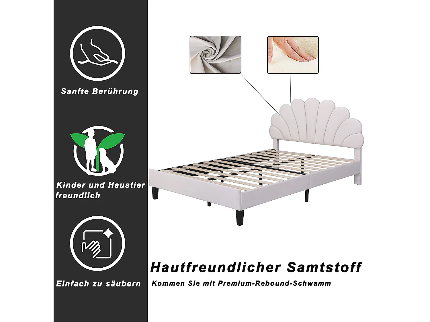 Cama acolchoada para adulto 180 x 1063 cm, sem cabeceira, com faixa LED (monocromática), base com suspensão hidráulica, bege.