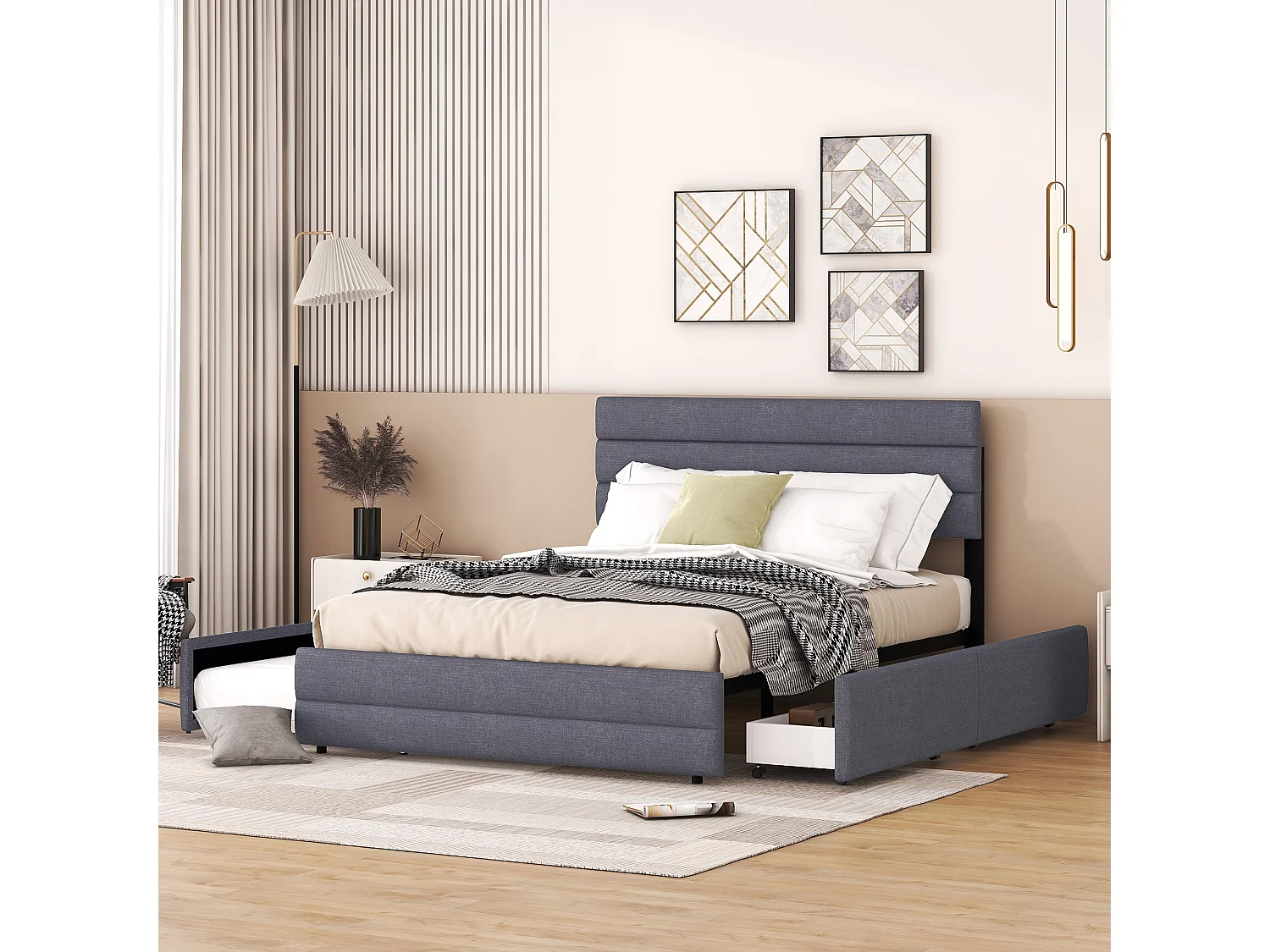 Cama acolchoada para adulto 180 x 1090 cm, sem cabeceira, com faixa LED (monocromática), base com suspensão hidráulica, bege.