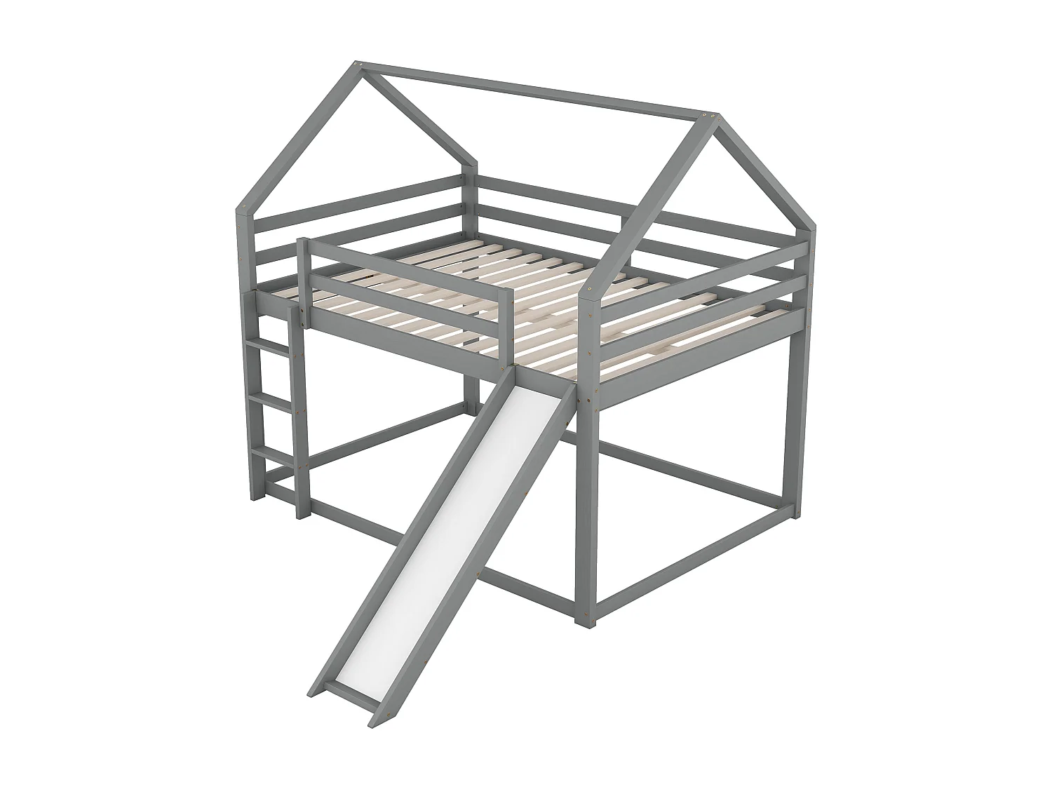 Lits Superposés Enfant Toboggan et Échelle - Pin Massif - 140 X 200 cm - Gris - Sans Matelas