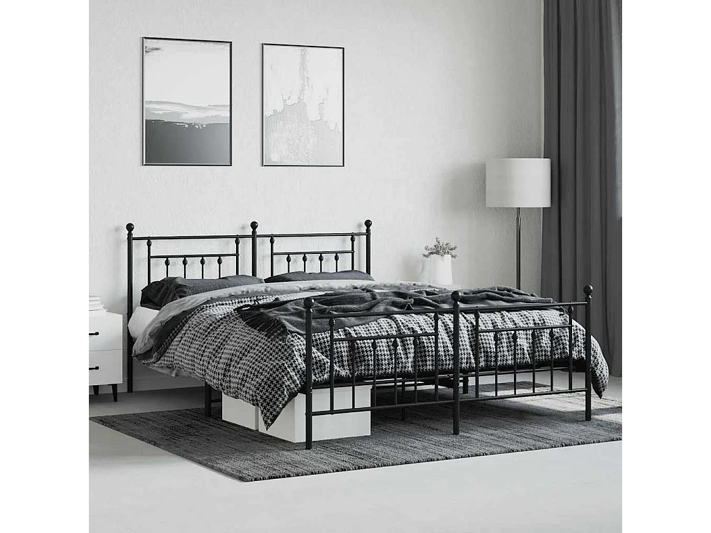 Bedframe met voetbord zonder matras metaal zwart 160x200 cm