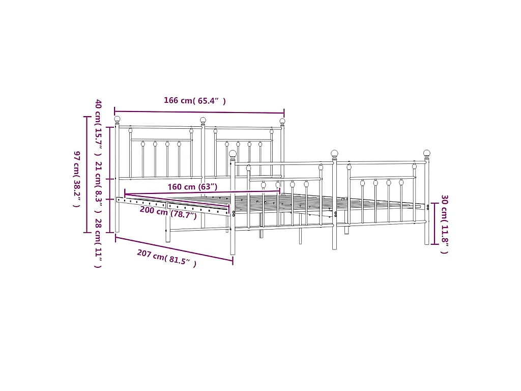 Bedframe met voetbord zonder matras metaal zwart 160x200 cm