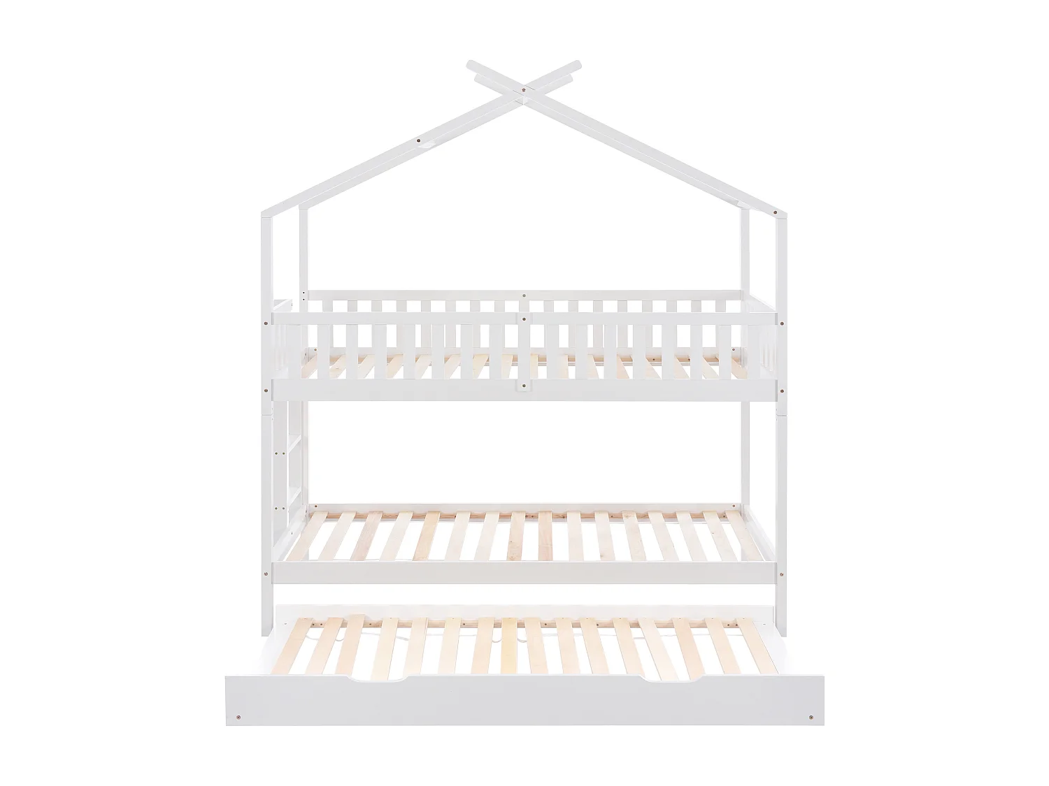Lit Maison Enfant 90 X 200 cm - 3 Lits - Extensible - Design Peu Encombrant - Blanc
