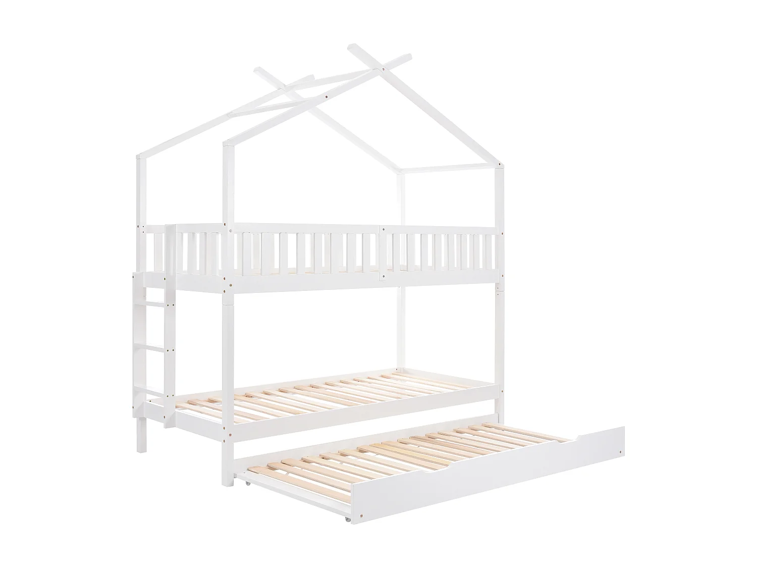 Lit Maison Enfant 90 X 200 cm - 3 Lits - Extensible - Design Peu Encombrant - Blanc
