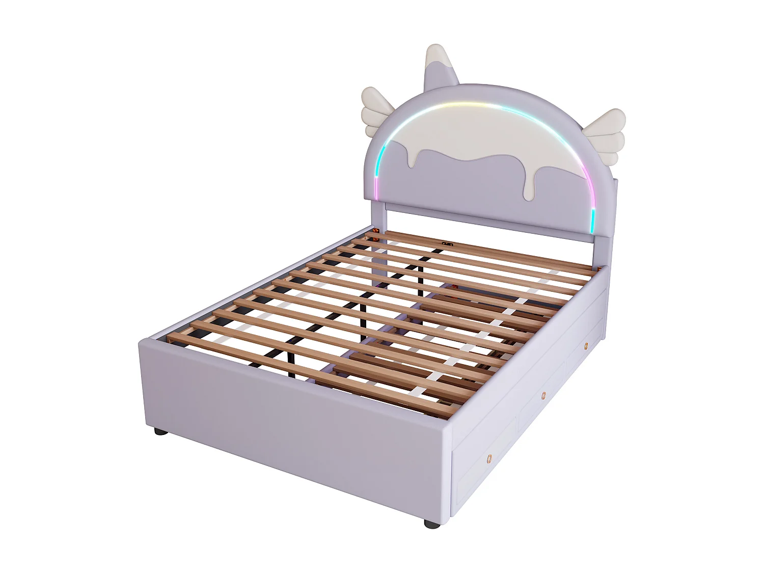 Violet 140 * 200cm Cartoon lit d'enfant, pu matériel, avec lit extensible dépliable, UNICORN style