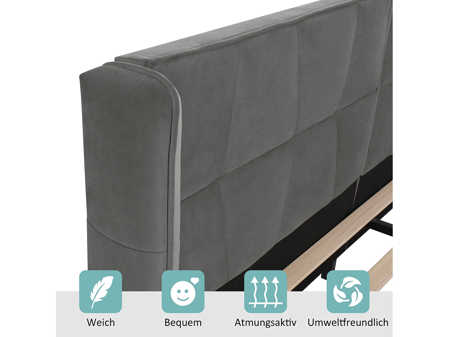 Lit Rembourré Pour Adultes & Ados 180*200 cm Avec Sommier À Lattes En Bois et Tête De Lit - Velours - Gris
