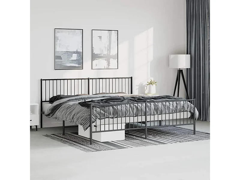 Cadre de lit métal sans matelas avec pied de lit noir 193x203cm