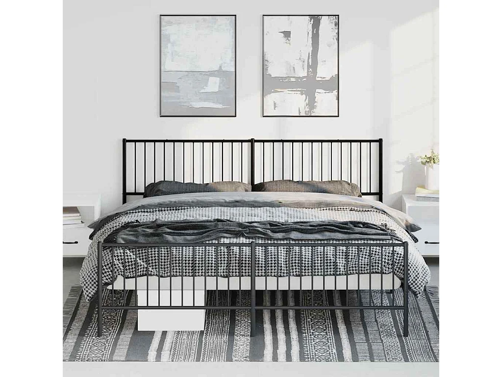 Cadre de lit métal sans matelas avec pied de lit noir 193x203cm