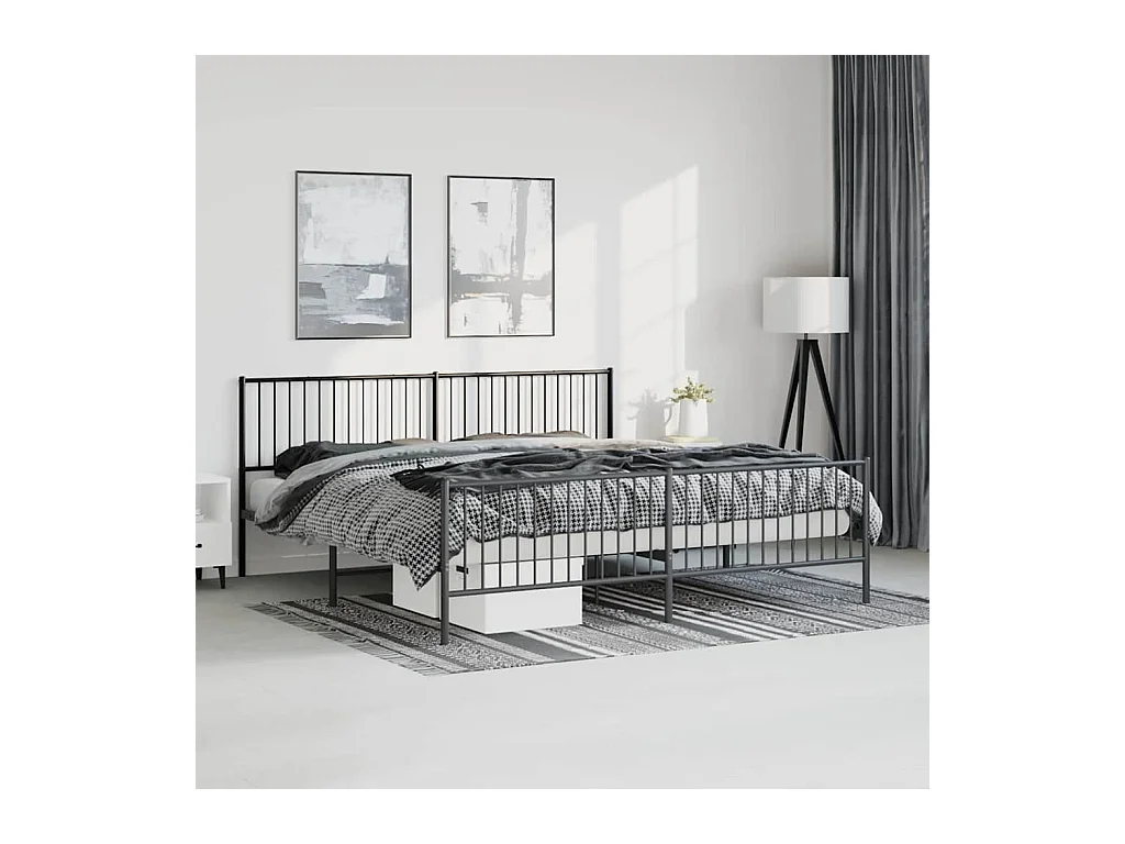 Cadre de lit métal sans matelas avec pied de lit noir 193x203cm