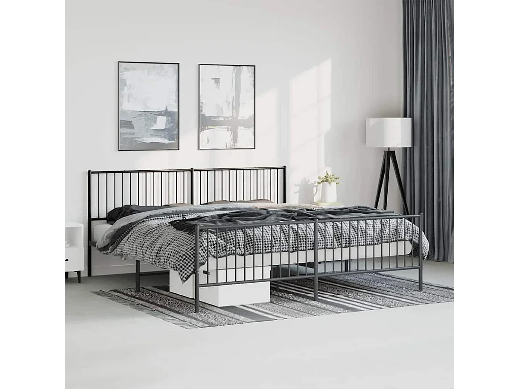 Cadre de lit métal sans matelas avec pied de lit noir 193x203cm