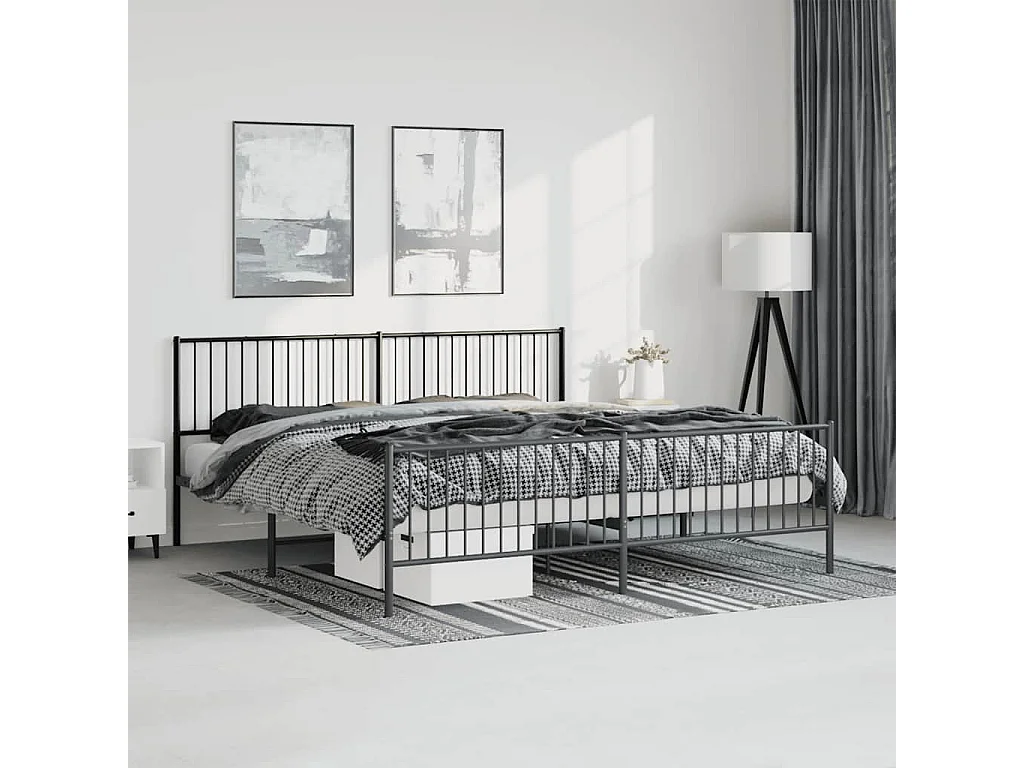 Bettgestell mit Kopf- und Fußteil Metall Schwarz 193x203 cm