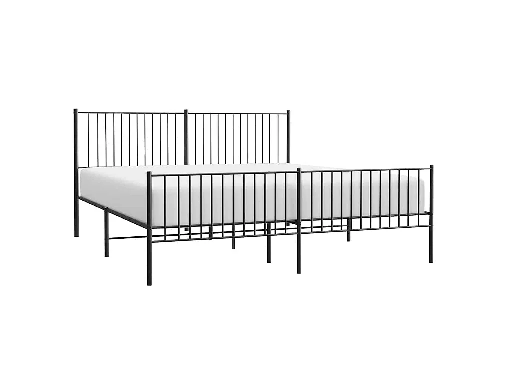 Cadre de lit métal sans matelas avec pied de lit noir 193x203cm