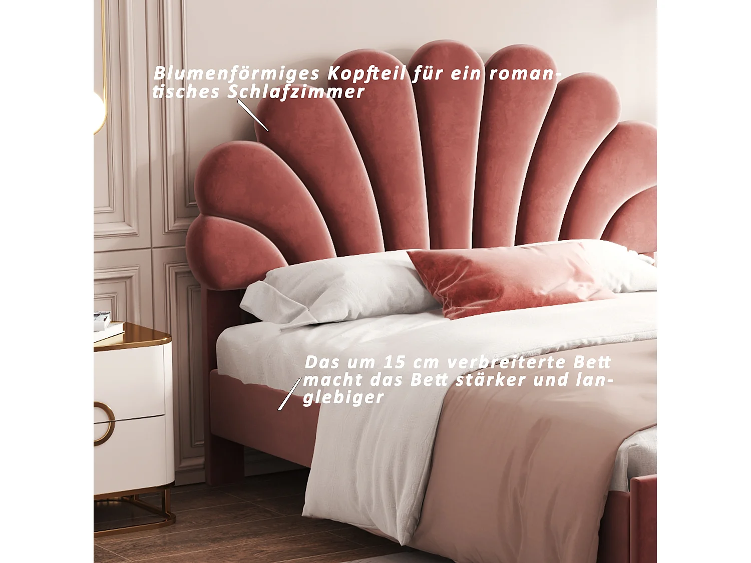 Lit Enfant 140 X 200 cm - Rembourré - Tête De Lit Fleur - Sommier À Lattes - Lit D'Appoint Double Velours - Rouge