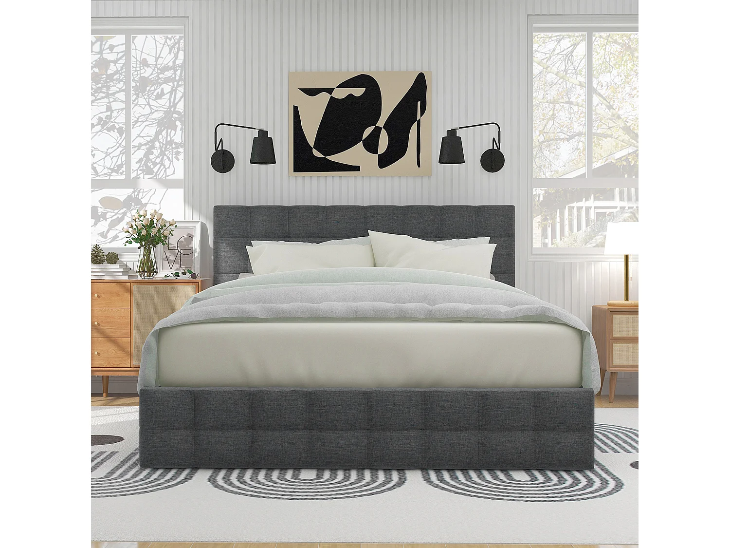 Cama acolchoada para adulto 180 x 1245 cm, sem cabeceira, com faixa LED (monocromática), base com suspensão hidráulica, bege.