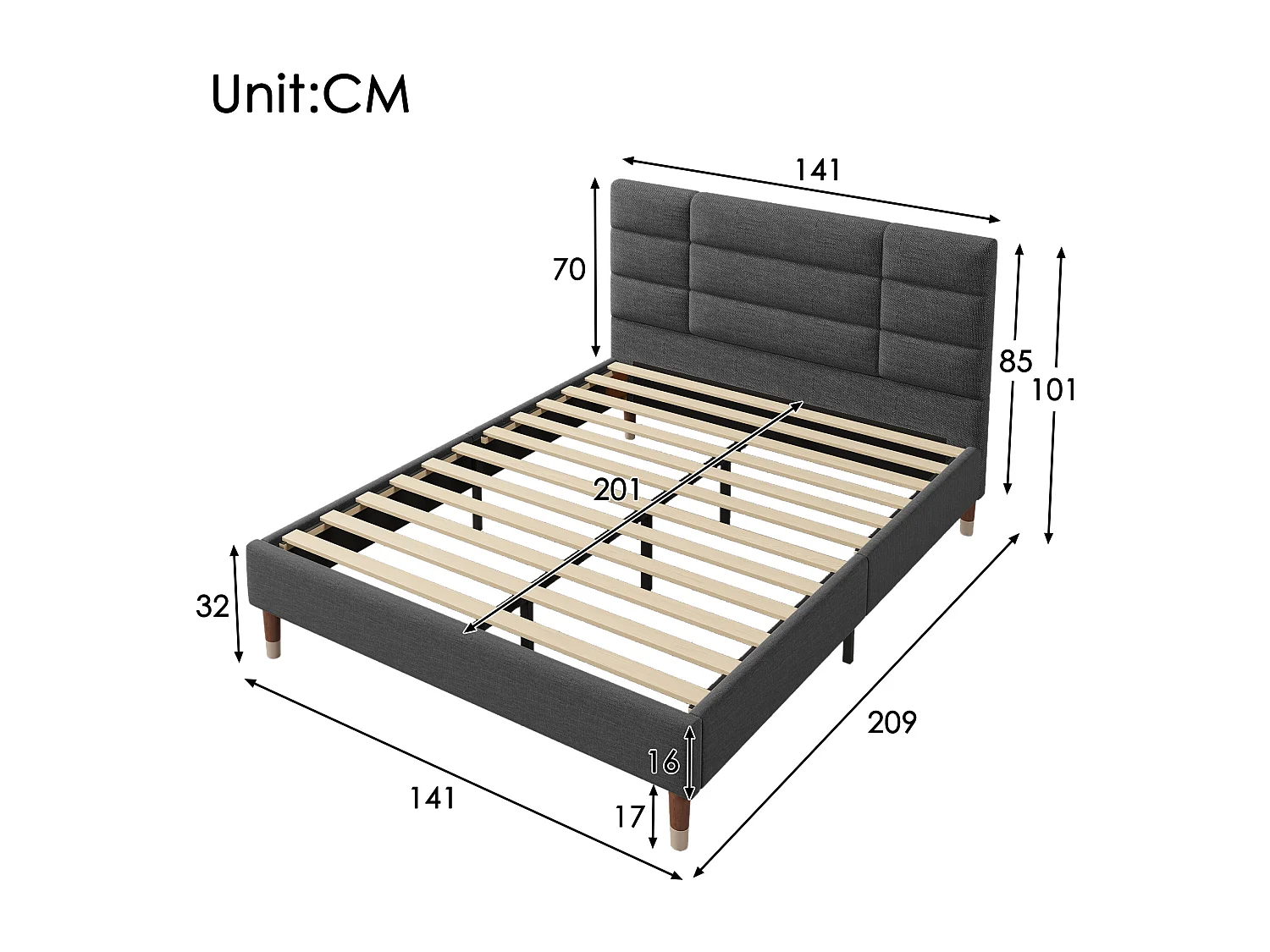 Cama acolchoada para adulto 180 x 924 cm, sem cabeceira, com faixa LED (monocromática), base com suspensão hidráulica, bege.