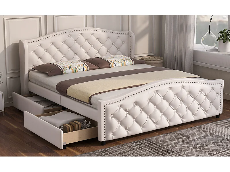 Cama acolchoada para adulto 180 x 933 cm, sem cabeceira, com faixa LED (monocromática), base com suspensão hidráulica, bege.