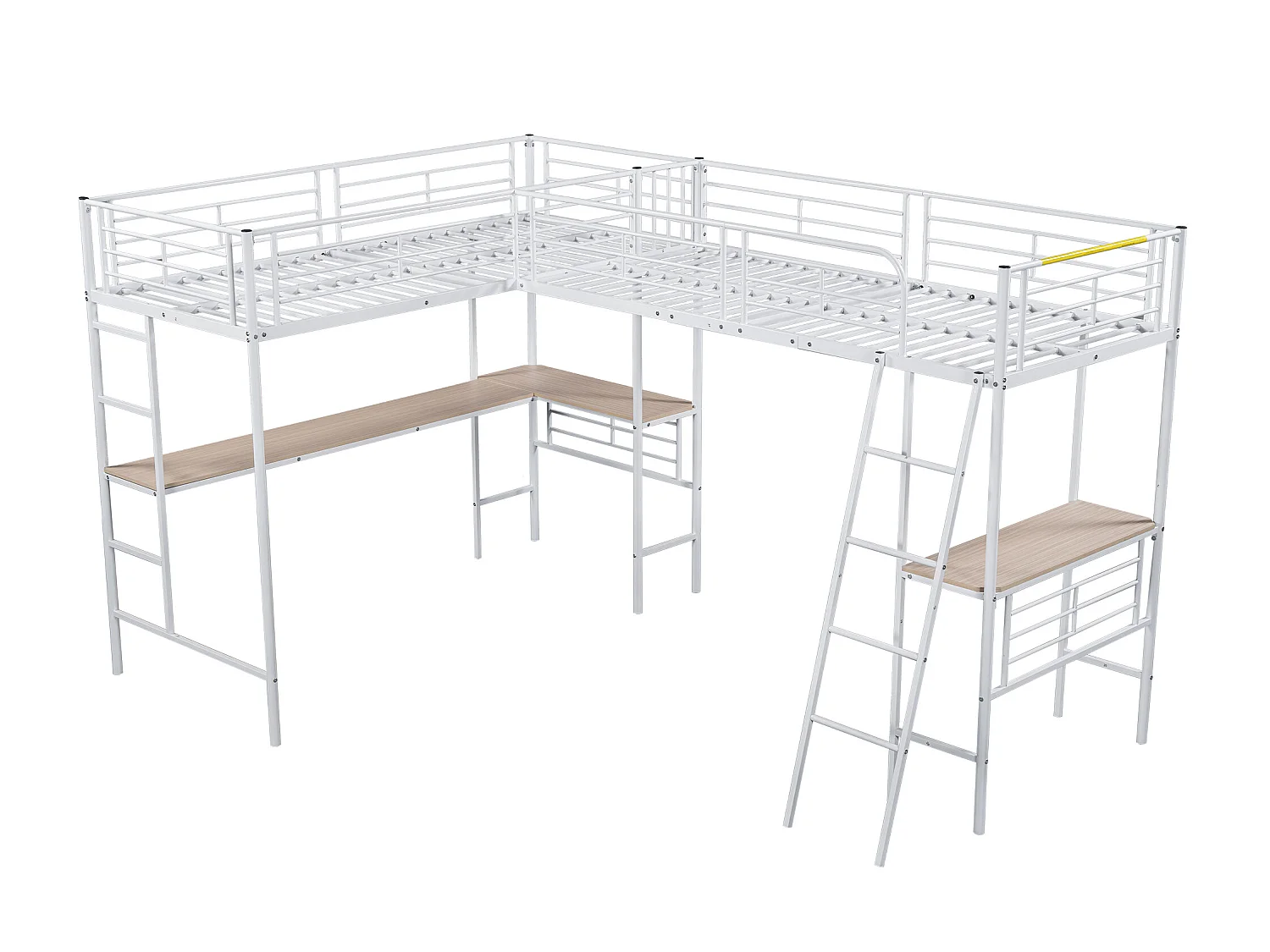 Blanc 90 * 200cm lits superposés, deux lits superposés, table sous le lit, Double escalier, barre de haute hauteur