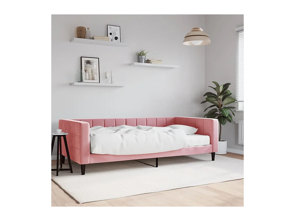 Divano Letto con Materasso Rosa 100x200 cm in Velluto