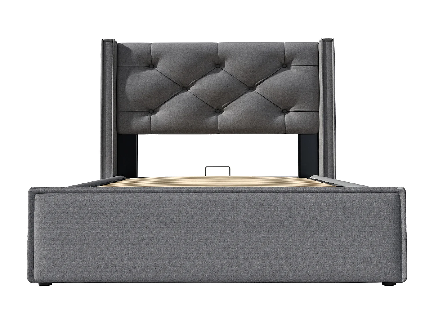 Lit coffre Lit rembourré 90x200cm,Lit avec sommier à lattes métalliques, Cadre de lit moderne avec espace de rangement, Coton, Gris