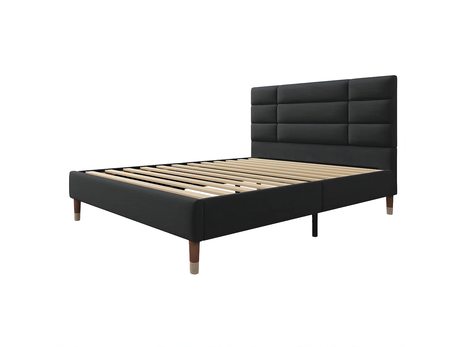 Lit Capitonné Double - 140 X 200 cm - Avec Sommier À Lattes - Tête De Lit - Velours - Noir