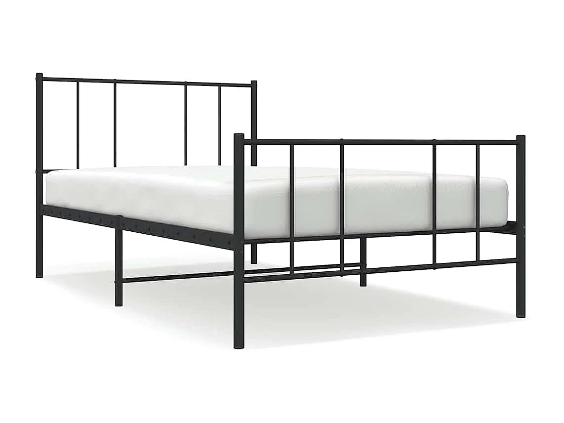 Cadre de lit métal sans matelas avec pied de lit noir 100x190cm