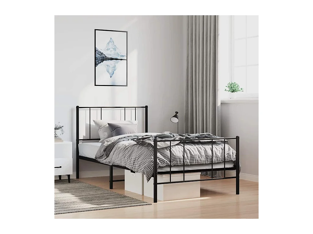 Cadre de lit métal sans matelas avec pied de lit noir 100x190cm