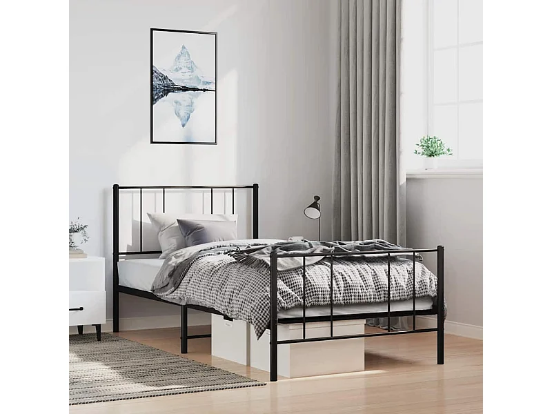 Bedframe met hoofd- en voeteneinde metaal zwart 100x190 cm