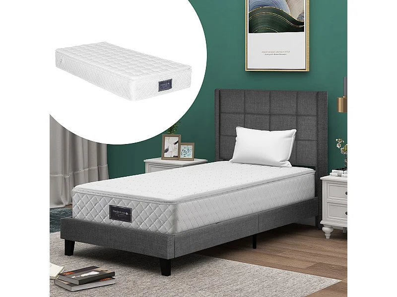 Cama acolchoada para adulto 180 x 773 cm, sem cabeceira, com faixa LED (monocromática), base com suspensão hidráulica, bege.