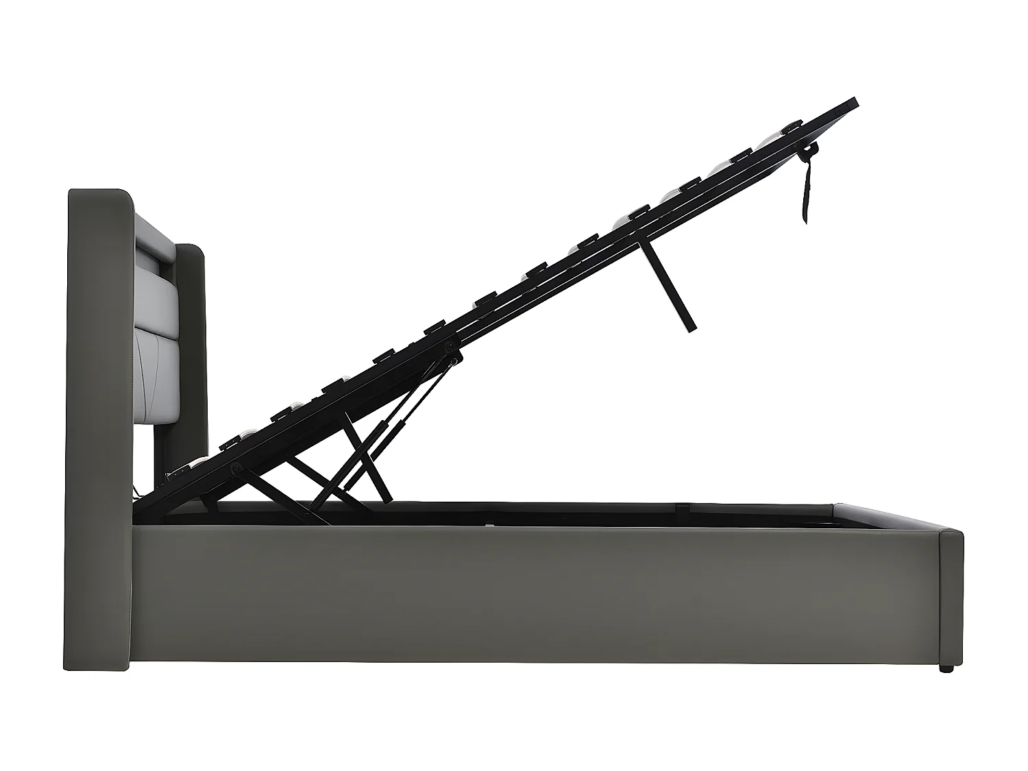 Lit coffre double avec barre d'éclairage LED, Lit double Cadre de lit Lit capitonné 140x200cm, Lit fonctionnel, Gris (Avec télécommande)