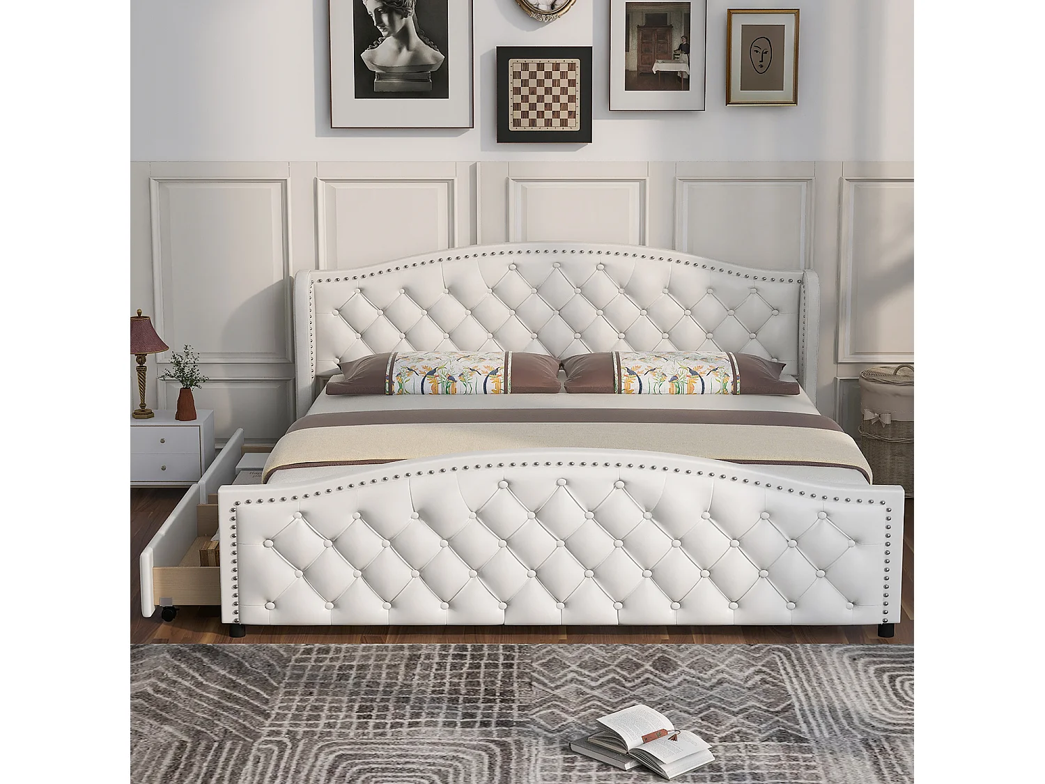 Cama acolchoada para adulto 180 x 558 cm, sem cabeceira, com faixa LED (monocromática), base com suspensão hidráulica, bege.