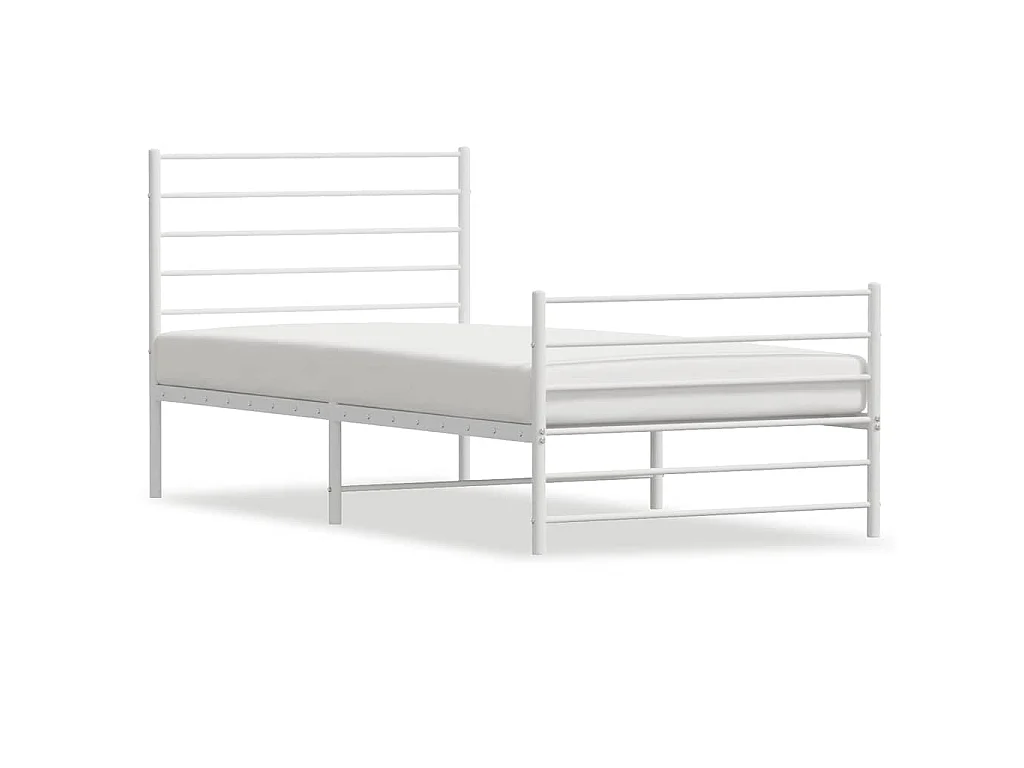 Cadre de lit métal sans matelas et pied de lit blanc 100x190 cm